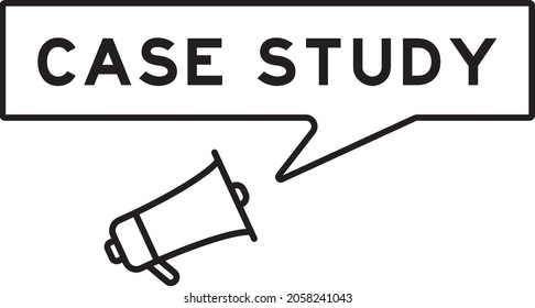 Megaphone icon with speech bubble in word case study on white background