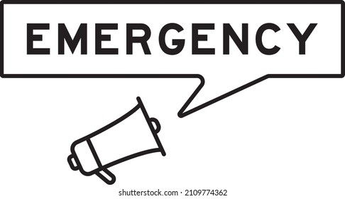 Megaphone icon with speech bubble in word emergency on white background