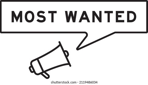 Megaphone icon with speech bubble in word most wanted on white background