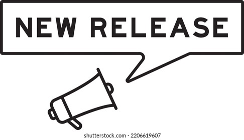 Megaphone icon with speech bubble in word new release on white background