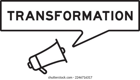 Megaphone icon with speech bubble in word transformation on white background