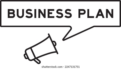Megaphone icon with speech bubble in word business plan on white background