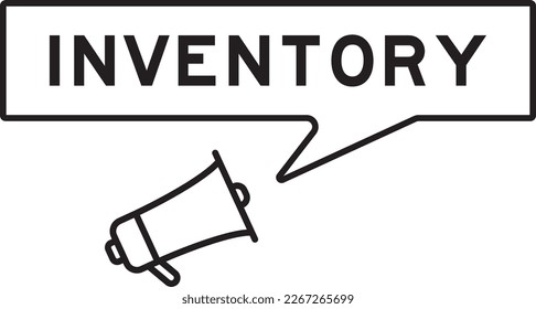 Megaphone icon with speech bubble in word inventory on white background