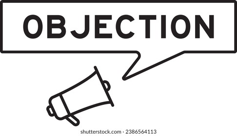 Megaphone icon with speech bubble in word objection on white background