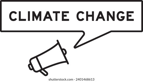 Megaphone icon with speech bubble in word climate change on white background
