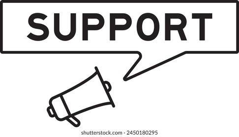 Megaphone icon with speech bubble in word support on white background