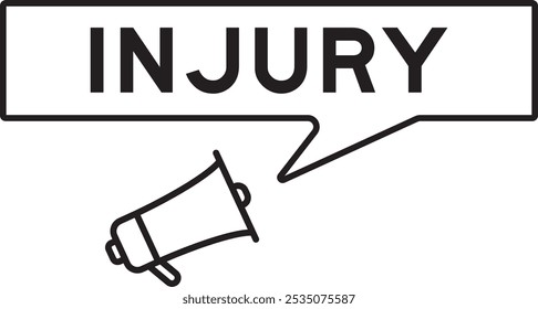 Megaphone icon with speech bubble in word injury on white background