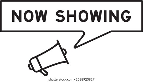 Megaphone icon with speech bubble in word now showing on white background