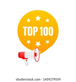 Megaphone icon. Top 100 colorful label on white background.