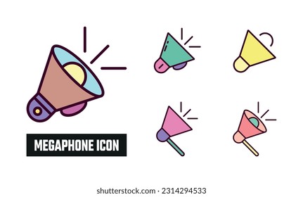 Ilustración del vector de iconos megáfonos. Icono de color lineal Megaphone