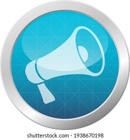 Megaphone icon vector illustration. Loudspeaker symbol on light blue shiny circle frame.