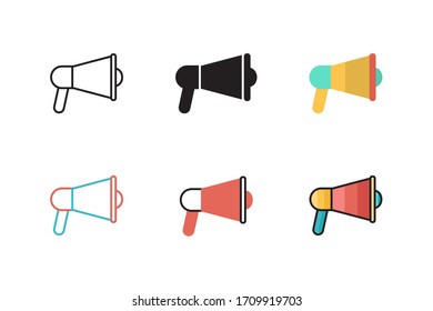 Icono megáfono ilustración vectorial con seis estilos diferentes. aislado sobre fondo blanco