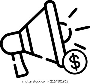 Plantilla de diseño del logotipo del vector de iconos megáfonos. Icono de promoción, megáfono con icono de dólar de estilo plano