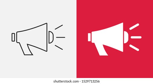 Megaphone icon vector loudspeaker sign,. Loudspeaker icon. Megaphone sign. Announcement symbol. Line and filled icons set