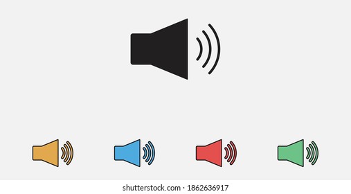 Megaphone Symbol, Vektorlautsprecher, Lautsprechersymbol. Megaphonzeichen. Symbol für Ankündigung. Set von bunten Design-Symbolen