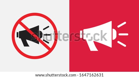Megaphone icon vector loudspeaker sign,. Loudspeaker icon. Megaphone sign. Announcement symbol. No megaphone or no speaker prohibition sign. Vector illustration. No audio. Icons set