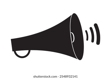 Vector del icono del megáfono y símbolo del megáfono del altavoz sobre fondo blanco.