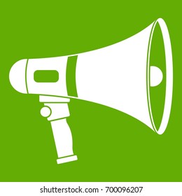 Megaphone icon white isolated on green background. Vector illustration