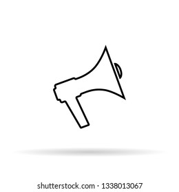 Megaphone icon witch shadow. Minimalism style. Vector illustration. Outline sketch. Image of thin lines. EPS 10