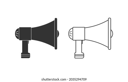 Megaphone icons. Bullhorn, electric megaphone. Flat design vector illustration isolated on white background.