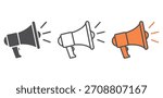 Megaphone icons. Megaphone icon set. Black line and flat design. Vector illustration
