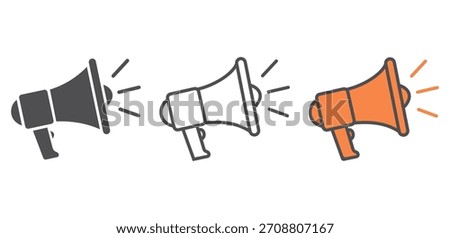 Megaphone icons. Megaphone icon set. Black line and flat design. Vector illustration