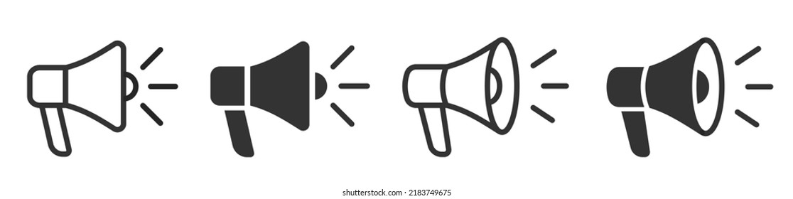 Megaphone Icons. Loudspeaker megaphone icon set. Advertising symbols. Line and flat style. Editable stroke. Vector illustration