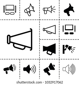 Megaphone icons. set of 13 editable filled and outline megaphone icons such as megaphone, volume