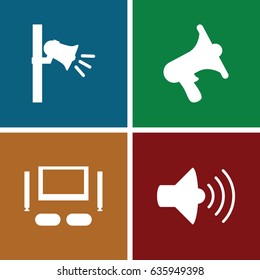 Megaphone icons set. set of 4 megaphone filled icons such as volume, megaphone