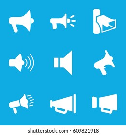 Megaphone icons set. set of 9 megaphone filled icons such as volume