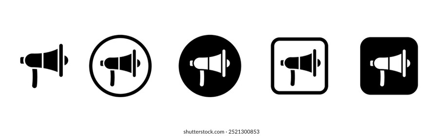 Megaphone icons set. Electric megaphone with sound or marketing advertising. Announcement sign isolated set on white background. Vector