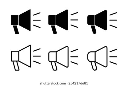 Megaphone icons set. Electric megaphone symbol with sound. Advertising concept. Flat and line style. Loudspeaker megaphone icon collection. on white background.