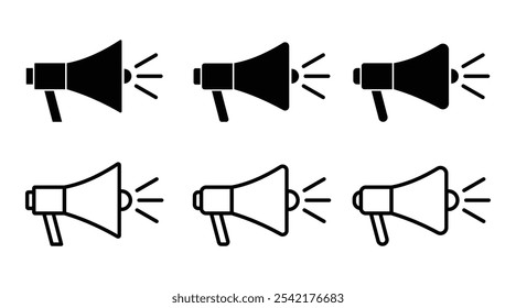 Megaphone icons set. Electric megaphone symbol with sound. Advertising concept. Flat and line style. Loudspeaker megaphone icon collection. on white background.