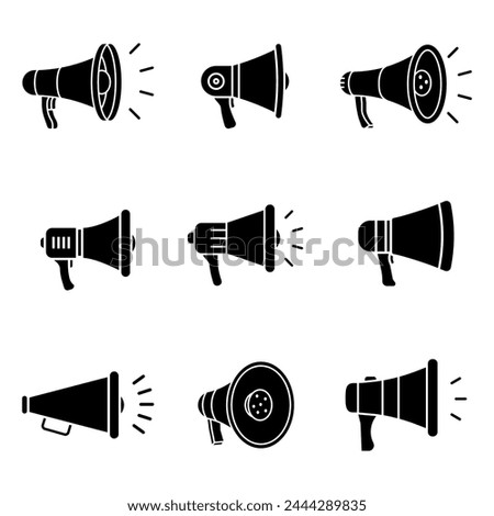 Megaphone icons set. Flat, silhouette and linear style.