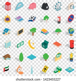 Megaphone icons set. Isometric style of 36 megaphone vector icons for web for any design