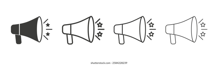 Megaphone icons set. Liner outlined and flat black color