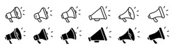Megaphone icons set. Loudspeaker megaphone vector icons. Advertising concept. Megaphone icon, loud speaker icon. Set of announcement icons. Advertising and business promotion symbol