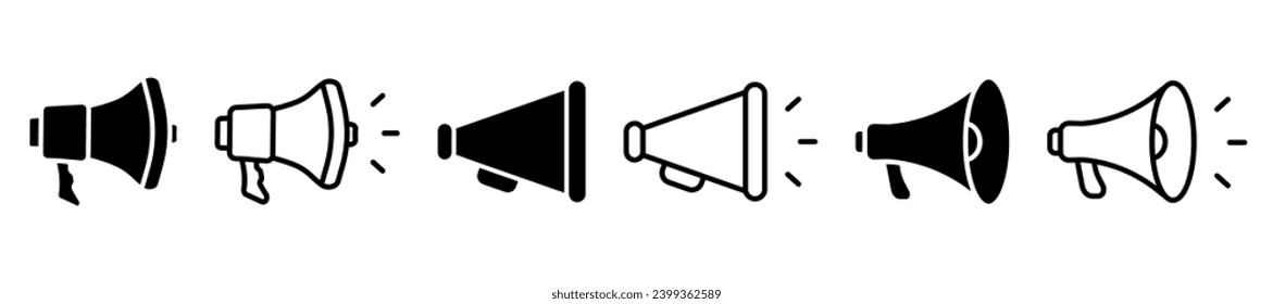 Megaphone icons set. Loudspeaker megaphone vector icons. Advertising concept. Megaphone icon, loud speaker icon. Set of announcement icons. Advertising and business promotion symbol