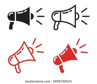 Megaphone icons set. Loudspeaker megaphone vector icons. Advertising concept. Megaphone icon, loud speaker icon. Set of announcement icons.