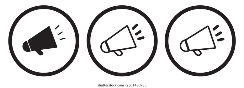 Conjunto de iconos de megáfono. Iconos del vector del megáfono del altavoz. Concepto publicitario. Icono del megáfono, icono del altavoz. Conjunto de iconos de anuncio. Símbolo de publicidad y promoción empresarial