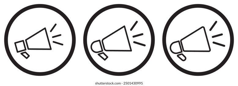 Megaphone icons set. Loudspeaker megaphone vector icons. Advertising concept. Megaphone icon, loud speaker icon. Set of announcement icons. Advertising and business promotion symbol