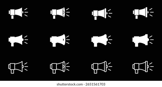 Megaphone icons set. Loudspeaker megaphone vector icons. Advertising concept. Megaphone icon, loud speaker icon. Set of announcement icons.  Advertising and business promotion symbol. 