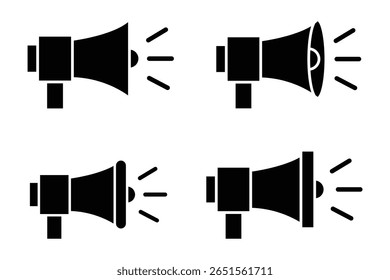 Megaphone icons set. Loudspeaker megaphone vector icons. Advertising concept. Megaphone icon, loud speaker icon. Set of announcement icons.  Advertising and business promotion symbol. 