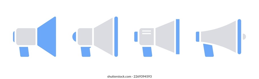 Megaphone icons set. Speaker symbol. Loudspeaker in flat. Megaphone icon. Speaker in flat. Megaphone symbol. Loudspeaker set