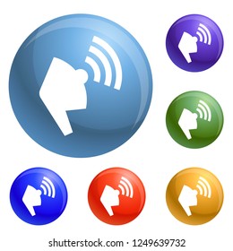 Megaphone icons set vector 6 color isolated on white background