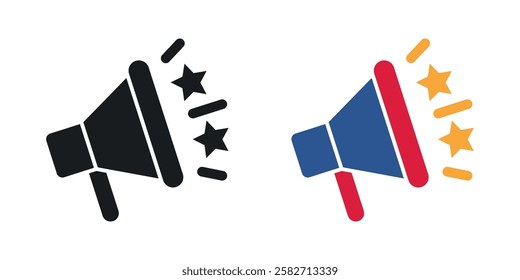 Megaphone icons set vectors black and colored style