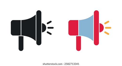 Megaphone icons set vectors black and colored style