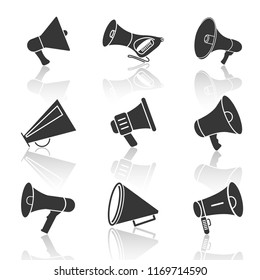 Megaphone icons set,shadow,vector illustrations