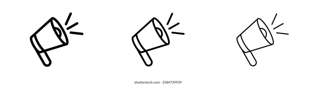 Megaphone icons in three different stroke lines