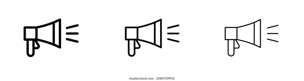 Megaphone icons in three different stroke lines